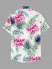 Chemise hawaïenne grande taille pour homme, à imprimé feuilles tropicales et fleurs d'hibiscus, boutons et poche. - Rose  3XL