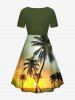 Robe hawaïenne grande taille à imprimé ombré soleil et cocotiers, cintrée -  L