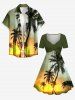 Plus Size Coconut Tree Sun Ombre Print Cinched Hawaii Dress -  
