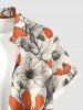 Chemise hawaïenne grande taille à imprimé floral et feuilles, boutons et poche pour homme - café lumière S