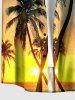 Coconut Tree Sun Ombre Print Buttons Pocket Hawaii Shirt For Men -  