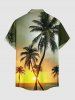 Coconut Tree Sun Ombre Print Buttons Pocket Hawaii Shirt For Men -  