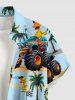 Chemise hawaïenne grande taille pour homme, à boutons et poches, avec imprimé camions, canards et cocotiers. Motif : camions et cocotiers. - Bleu clair S