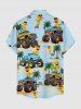 Chemise hawaïenne grande taille pour homme, à boutons et poches, avec imprimé camions, canards et cocotiers. Motif : camions et cocotiers. - Bleu clair S