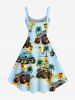 Robe débardeur hawaïenne grande taille à imprimé camions, canards et cocotiers - Bleu clair S