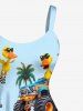 Robe débardeur hawaïenne grande taille à imprimé camions, canards et cocotiers - Bleu clair S