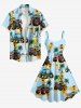 Robe débardeur hawaïenne grande taille à imprimé camions, canards et cocotiers - Bleu clair S