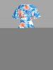 Plus Size Hibiscus Flowers Leaf Print Surplice Hawaii Midi Dress - Bleu Ciel XS