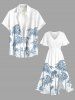 Plus Size Coconut Tree Print Split Hawaii Midi Dress - Bleu clair 5X