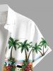 Plus Size Coconut Tree Flowers Ombre Colorblock Printed Buttons Pocket Hawaii Shirt For Men -  