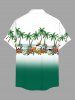 Plus Size Coconut Tree Flowers Ombre Colorblock Printed Buttons Pocket Hawaii Shirt For Men -  