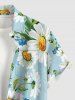 Plus Size Daisy Flowers Leaf Print Buttons Pocket Hawaii Shirt For Men -  