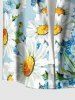 Plus Size Daisy Flowers Leaf Print Buttons Pocket Hawaii Shirt For Men -  