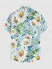 Plus Size Daisy Flowers Leaf Print Buttons Pocket Hawaii Shirt For Men -  