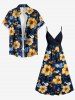 Robe à bretelles croisées à imprimé floral et feuilles grande taille, style hawaïen - Noir XS
