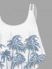 Maillot de bain tankini hawaïen froncé à imprimé cocotier grande taille - Bleu clair 3X