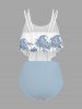 Maillot de bain tankini hawaïen froncé à imprimé cocotier grande taille - Bleu clair 3X