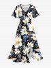 Flowers Leaf Print Split Hawaii Midi Dress -  