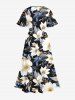 Flowers Leaf Print Split Hawaii Midi Dress -  