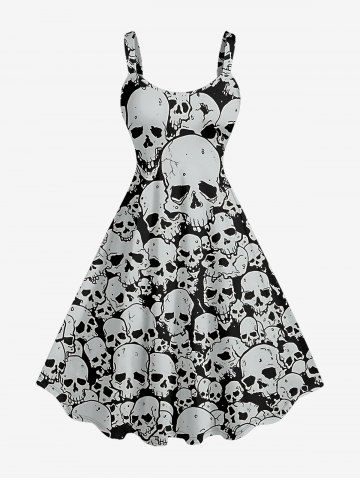 Robe débardeur hawaïenne à imprimé têtes de mort grande taille - BLACK - XXS