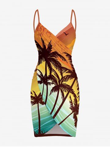 Plus Size Coconut Tree Ombre Print Convertible Hawaii Beach Cover - BROWN - L