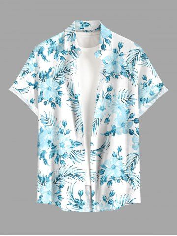 Chemise hawaïenne grande taille pour homme, à imprimé feuilles d'hibiscus, boutons et poche.