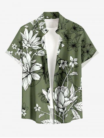 Chemise hawaïenne grande taille à imprimé floral et feuilles, boutons et poche pour homme