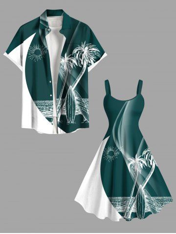 Coconut Tree Sea Sun Curve Print Plus Size Matching Hawaii Beach Outfit For Couples