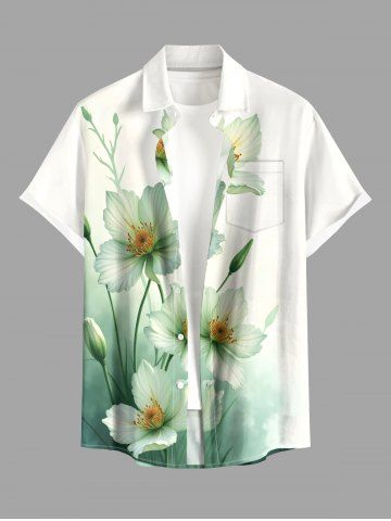Chemise hawaïenne à poches boutons, imprimé floral aquarelle ombré grande taille pour hommes - GREEN - 6XL