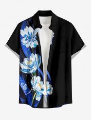 Chemise hawaïenne grande taille à imprimé floral et feuilles, boutons et poche pour homme - Noir S