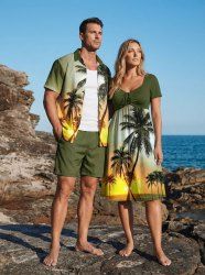 Coconut Tree Sun Ombre Print Plus Size Matching Hawaii Beach Outfit For Couples -  