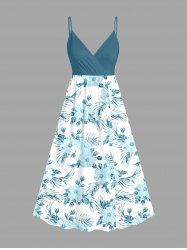 Robe cache-cœur hawaïenne à imprimé de fleurs d'hibiscus et de feuilles, grande taille - Bleu clair XXS