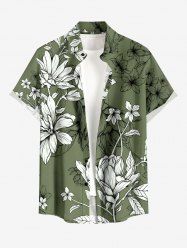 Plus Size Flowers Leaf Print Buttons Pocket Hawaii Shirt For Men -  