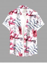 Plus Size Flowers Leaf Print Buttons Pocket Hawaii Shirt For Men -  