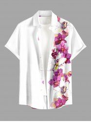 Plus Size Flowers Print Buttons Pocket Hawaii Shirt For Men -  