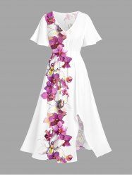 Flowers Print Split Hawaii Midi Dress -  