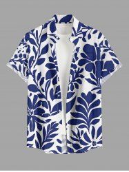 Chemise hawaïenne à imprimé feuilles et branches, grande taille, poche boutonnée, pour homme - Bleu XL