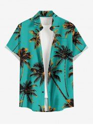 Plus Size Coconut Tree Print Buttons Pocket Hawaii Shirt For Men -  