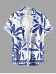 Coconut Tree Tropical Leaf Blue and White Porcelain Style Print Hawaii Shirt For Men -  