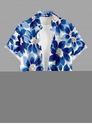 Flower Print Hawaii Button Pocket Shirt For Men -  