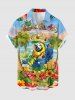 Ensemble de plage hawaïen assorti grandes tailles pour couples, motif cocotier, feuilles tropicales, hibiscus et perroquet, imprimé hula. - Bleu Ciel 