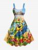 Ensemble de plage hawaïen assorti grandes tailles pour couples, motif cocotier, feuilles tropicales, hibiscus et perroquet, imprimé hula. - Bleu Ciel 