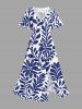 Ensemble de plage hawaïen assorti grande taille à imprimé feuilles et branches pour couples - Bleu 