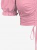 Plus Size Cold Shoulder Puff Sleeve Solid Cinched Top - Rose  1X