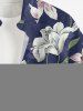 Plus Size Flower Leaf Branch Print Hawaii Button Pocket Shirt For Men -  
