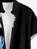 Chemise hawaïenne grande taille à imprimé floral et feuilles, boutons et poche pour homme - Noir S
