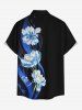 Chemise hawaïenne grande taille à imprimé floral et feuilles, boutons et poche pour homme - Noir S
