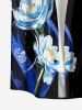 Chemise hawaïenne grande taille à imprimé floral et feuilles, boutons et poche pour homme - Noir S
