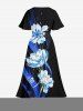 Robe mi-longue hawaïenne fendue à imprimé floral et feuilles grande taille - Noir XXS
