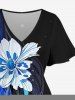 Plus Size Flowers Leaf Print Split Hawaii Midi Dress -  